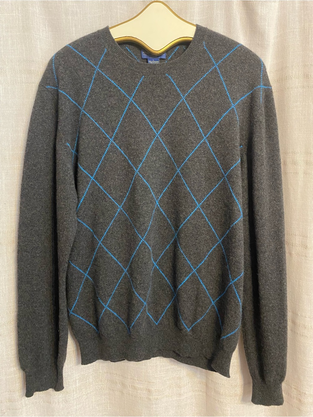 Joseph & Lyman 100% Cashmere Charcoal Gray Blue Argyle Sweater